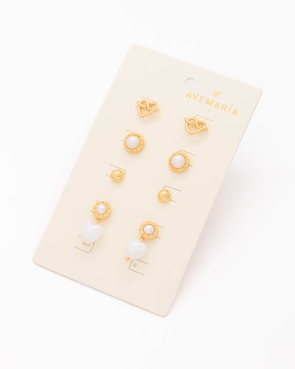Set X4 Aretes Corazón Perla