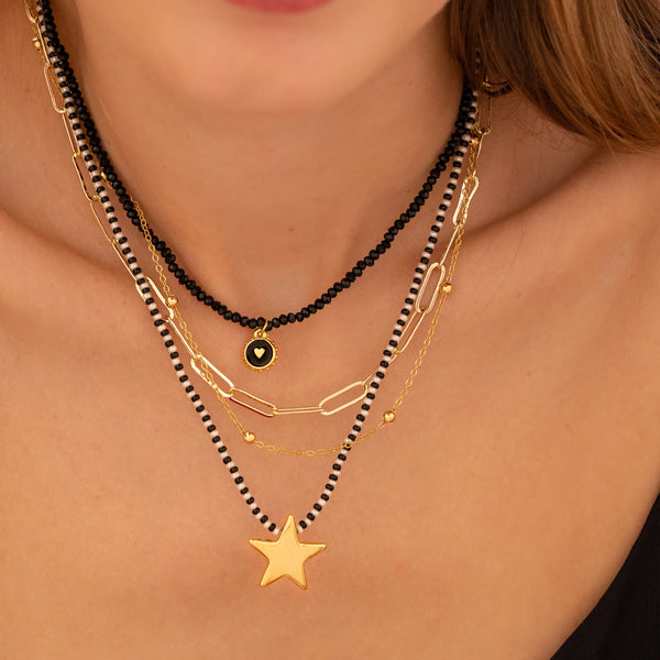 Collar Estrellas Negro + Aretes