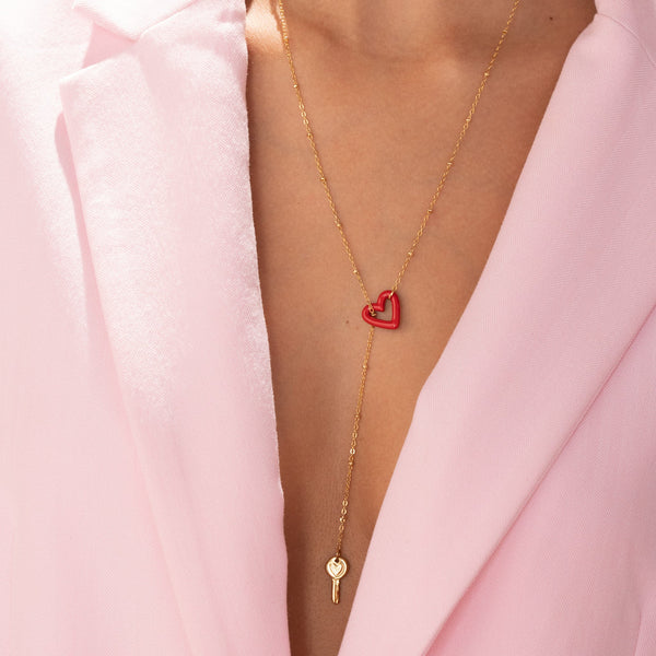 Collar Corbatín Corazón + Aretes