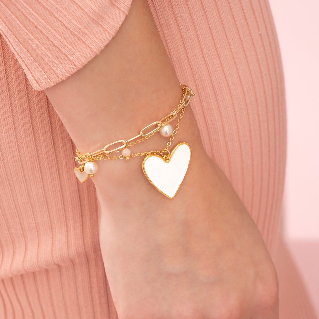 Pulsera corazón y cadenas + aretes