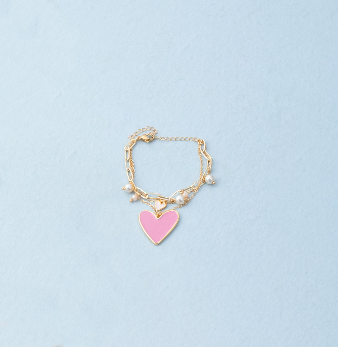 Pulsera corazón y cadenas + aretes